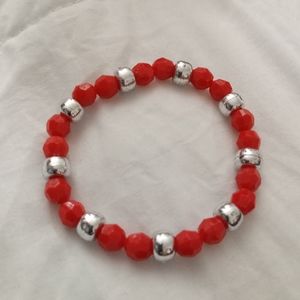 hand crafted Red and silver metallic beaded statement bracelet